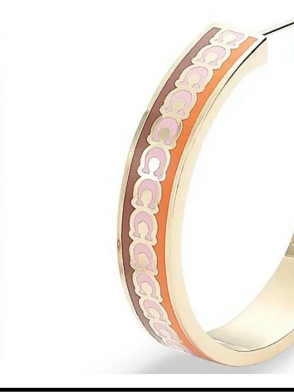 NWT COACH Large Signature Enamel Hoop Earrings Gold Multicolor Orange Pink Taupe